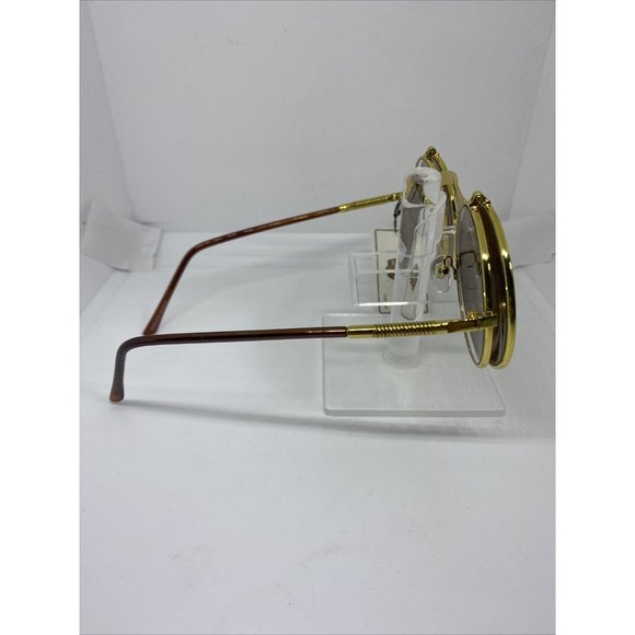 Vintage Retro Flip-up Steampunk Sunglasses Gold Frame Brown Lens Classic Round - Picture 4 of 7